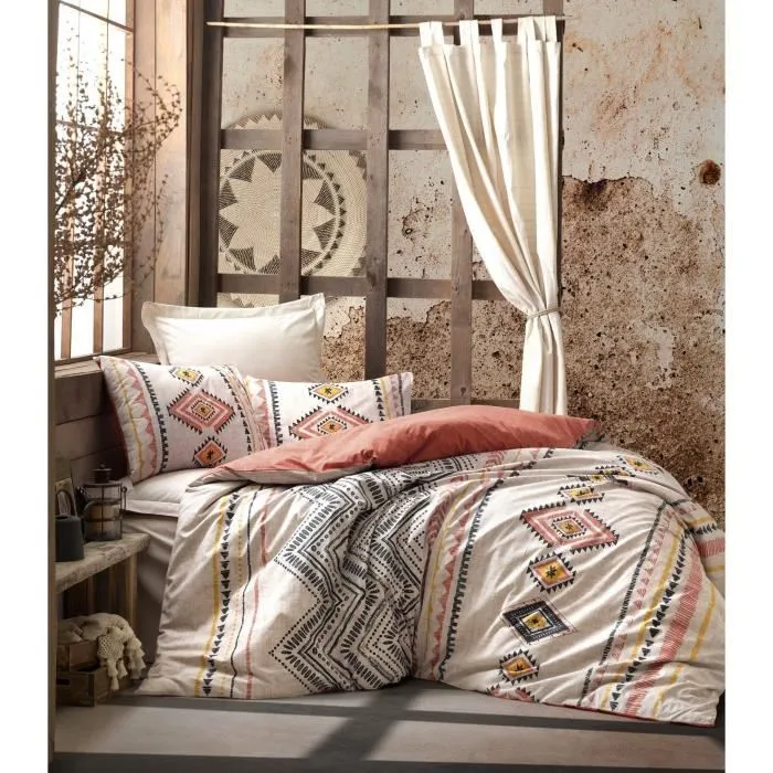 Parure de Lit King - 1 Housse de Couette 240 x 220 cm et 2 Taies d'Oreiller 60 x 60 cm en Coton Renforcé 100%, 145 Fils, Rouge