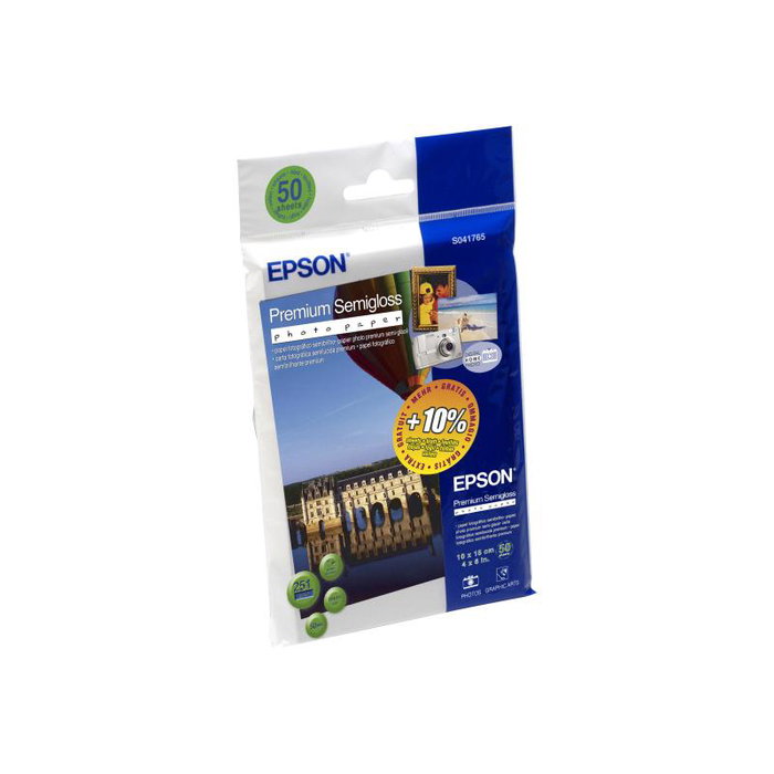 Epson Papier Photo Premium C13S041765 - 50 Feuilles Semigloss (Halbglänzend) 4" x 6" / 10 x 15 cm