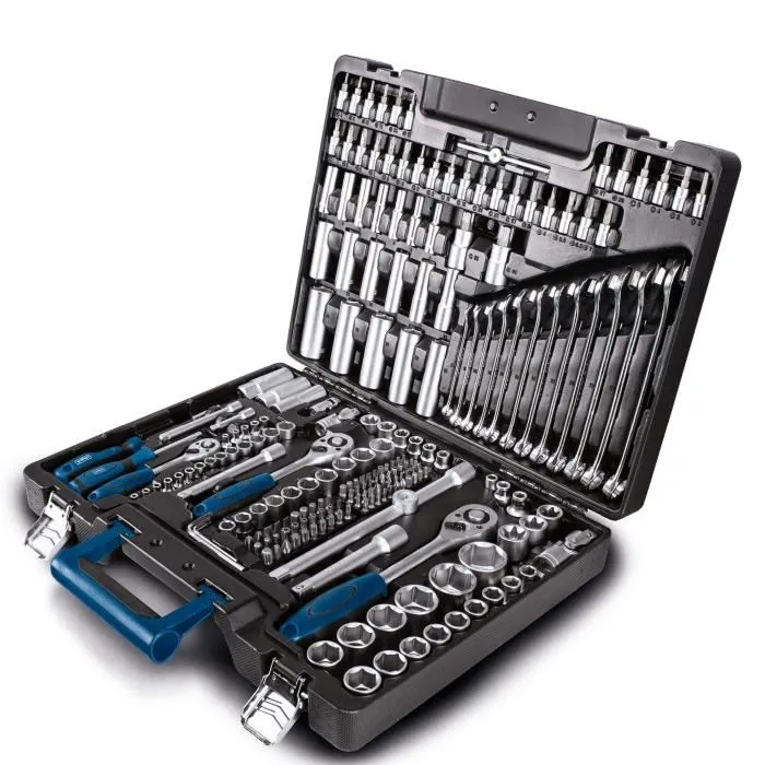 Scheppach Mallette à outils 217 pièces TB217 - Clés, douilles en acier chrome vanadium - Trousse compacte pour professionnels et bricoleurs Scheppach Mallette à outils 217 pièces TB217 - Clés, douilles en acier chrome vanadium - Trousse compacte pour professionnels et bricoleurs