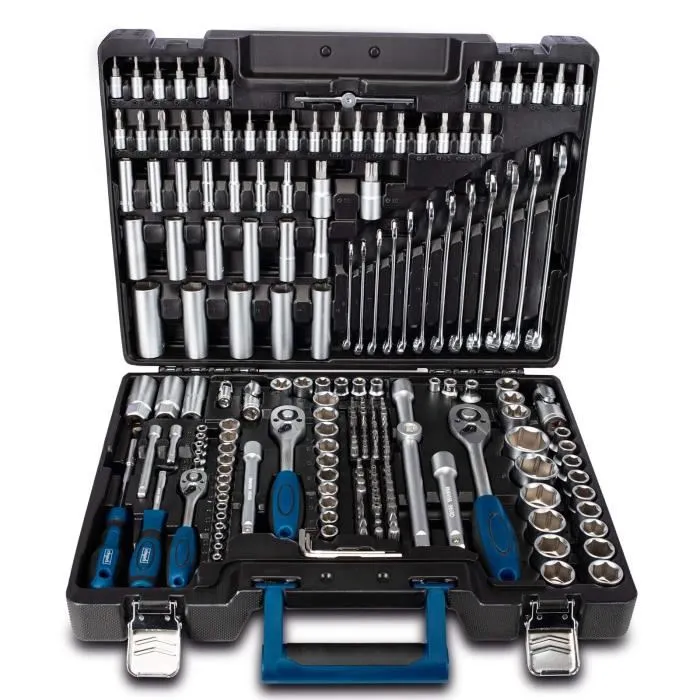 Scheppach Mallette à outils 217 pièces TB217 - Clés, douilles en acier chrome vanadium - Trousse compacte pour professionnels et bricoleurs Scheppach Mallette à outils 217 pièces TB217 - Clés, douilles en acier chrome vanadium - Trousse compacte pour professionnels et bricoleurs