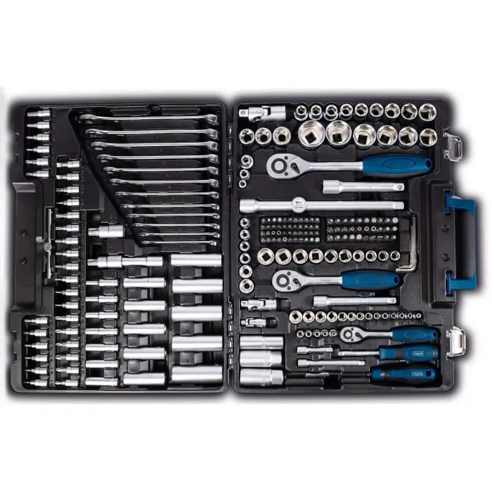Scheppach Mallette à outils 217 pièces TB217 - Clés, douilles en acier chrome vanadium - Trousse compacte pour professionnels et bricoleurs Scheppach Mallette à outils 217 pièces TB217 - Clés, douilles en acier chrome vanadium - Trousse compacte pour professionnels et bricoleurs
