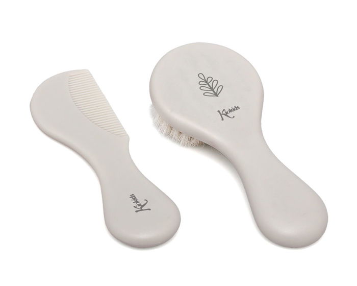 KioKids Set de Peigne et Brosse à Cheveux en Soies Naturelles Gris pour Bébé +0 Mois - Collection Petit Moments
