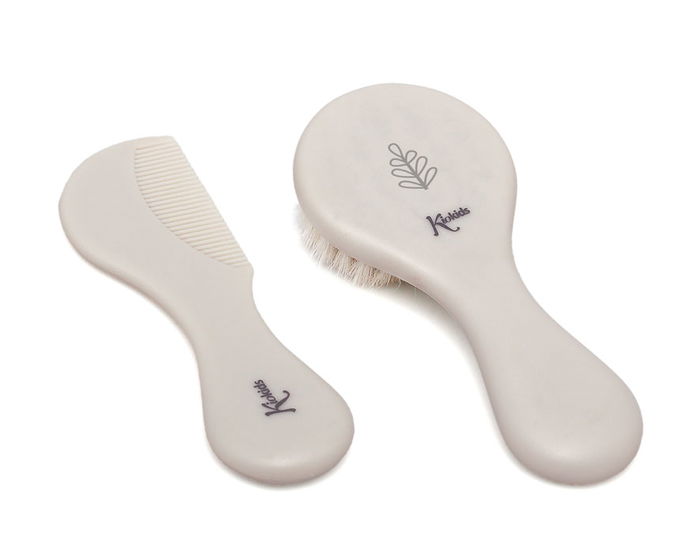 KioKids Set de Peigne et Brosse à Cheveux en Soies Naturelles Gris pour Bébé +0 Mois - Collection Petit Moments
