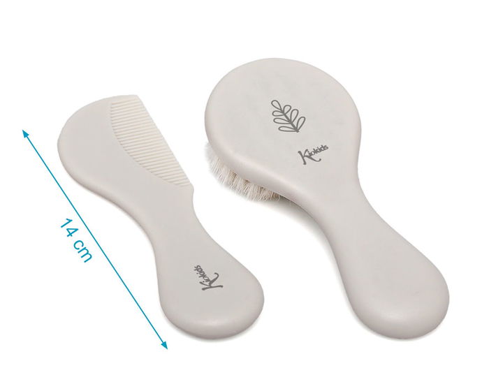 KioKids Set de Peigne et Brosse à Cheveux en Soies Naturelles Gris pour Bébé +0 Mois - Collection Petit Moments
