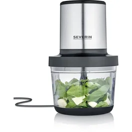 Severin KM3867 Hachoir électrique 400 W, récipient verre 1 L, 2 vitesses, Noir/Inox