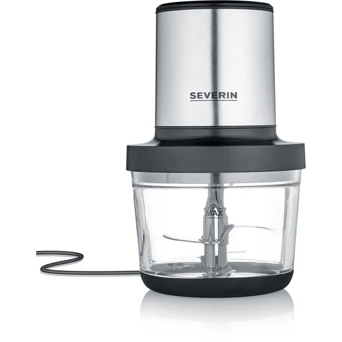 Severin KM3867 Hachoir électrique 400 W, récipient verre 1 L, 2 vitesses, Noir/Inox