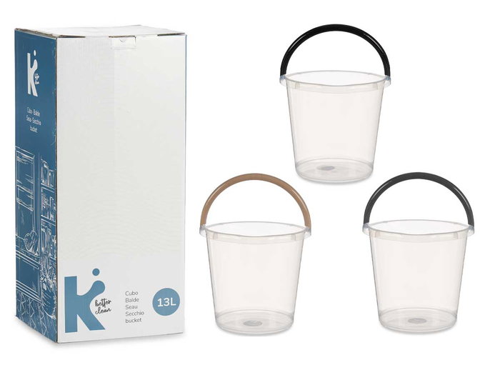 ARTE REGAL Seau Transparent 13L avec Anse, Assortiment de 3 Couleurs Sombres