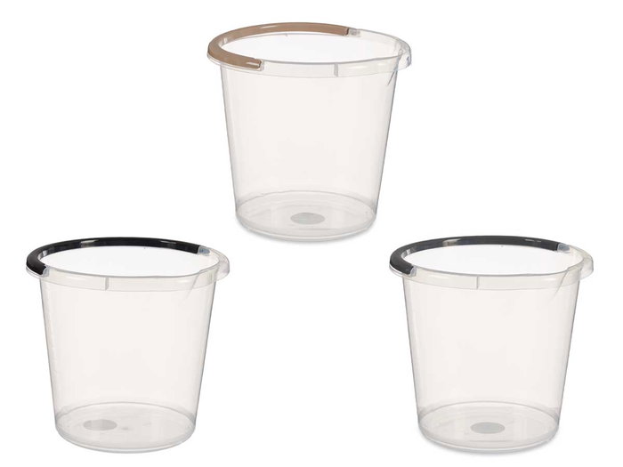 ARTE REGAL Seau Transparent 13L avec Anse, Assortiment de 3 Couleurs Sombres