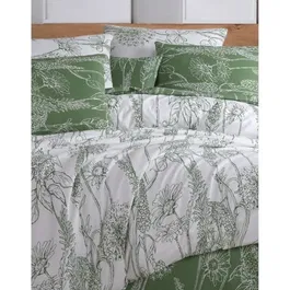 Parure de lit King 1 housse de couette 220 x 240 cm + 2 taies d'oreiller 60 x 60 cm - Coton renforcé 100% - Blanc et Vert - Ensemble de literie complète