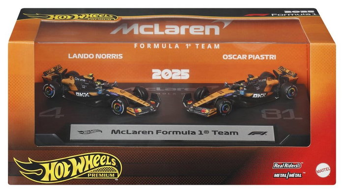 Mattel Hot Wheels Premium Pack de 2 Véhicules Die-Cast 1:64 Team McLaren Formule 1