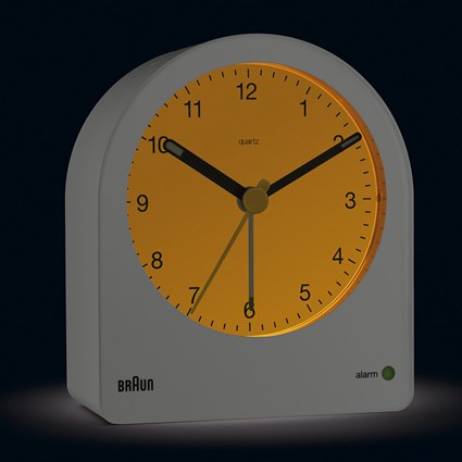 Braun BC-22-W Réveil Analogique Classique Blanc avec Aiguilles Lumineuses et Alarme Progressive - Design Élégant pour Table de Nuit