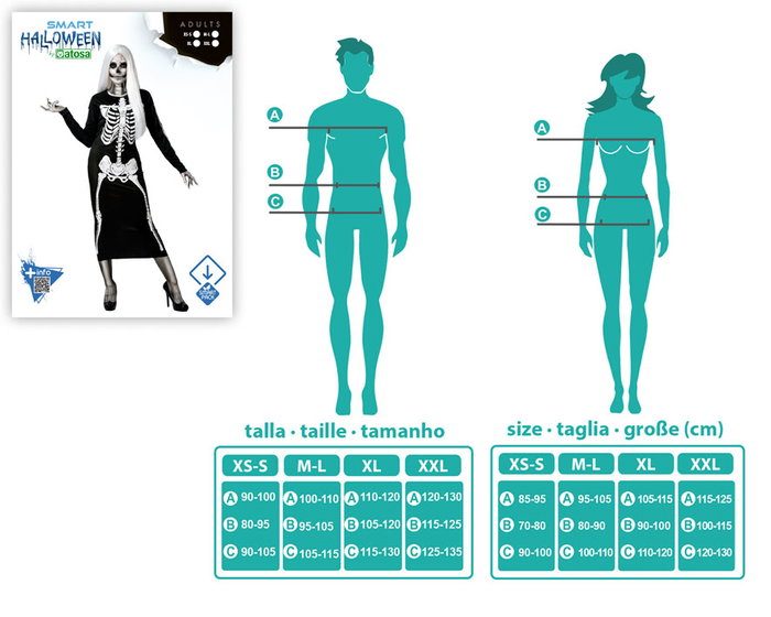 Déguisement Squelette Adulte Femme, Combinaison à Manches Longues Noir XL, Thème Halloween