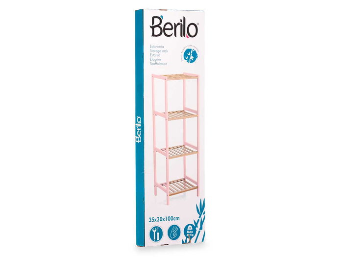 Berilo Étagère Carrée 4 Niveaux Bambou Rose Naturel 35x100x30 cm Berilo Étagère Carrée 4 Niveaux Bambou Rose Naturel 35x100x30 cm