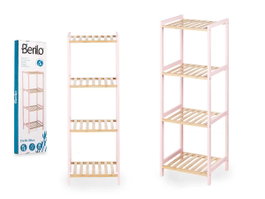 Berilo Étagère Carrée 4 Niveaux Bambou Rose Naturel 35x100x30 cm
