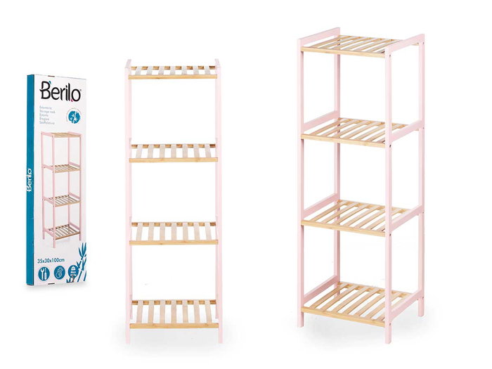 Berilo Étagère Carrée 4 Niveaux Bambou Rose Naturel 35x100x30 cm Berilo Étagère Carrée 4 Niveaux Bambou Rose Naturel 35x100x30 cm
