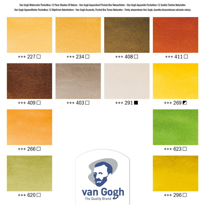 Van Gogh Étui d'aquarelles 12 couleurs tons naturels demi-pastilles