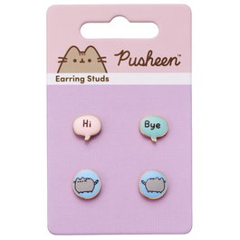 THE CARAT SHOP - Set de 3 paires de boucles d'oreilles fantaisie Hi Bye Pusheen en alliage de zinc, émail bleu et rose pastel, ton doré