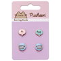 THE CARAT SHOP - Set de 3 paires de boucles d'oreilles fantaisie Hi Bye Pusheen en alliage de zinc, émail bleu et rose pastel, ton doré