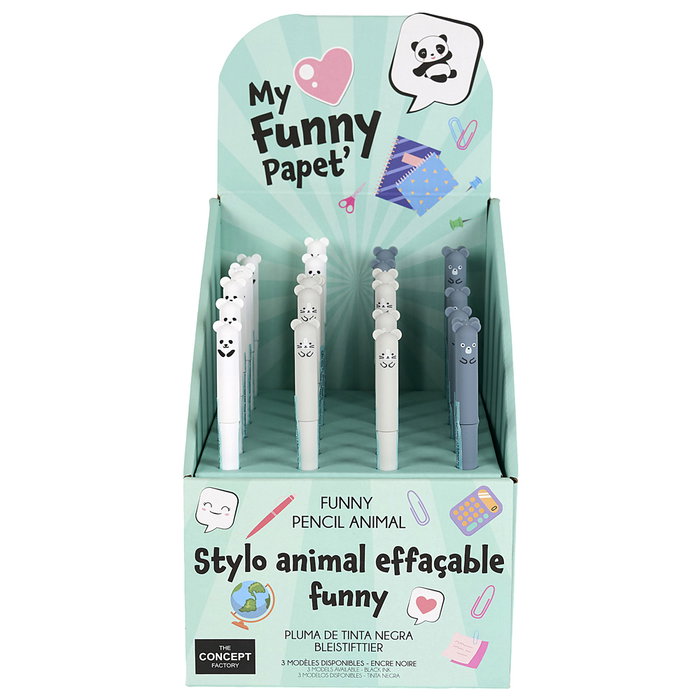 The Concept Factory Stylo Effaçable Animal MY FUNNY PAPET, Assortis