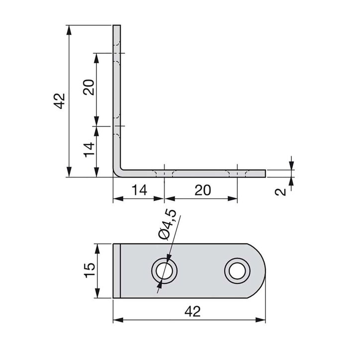 Emuca Lot de 50 équerres de raccordement pour meubles, 42x42mm, 4 trous, Acier, zingué