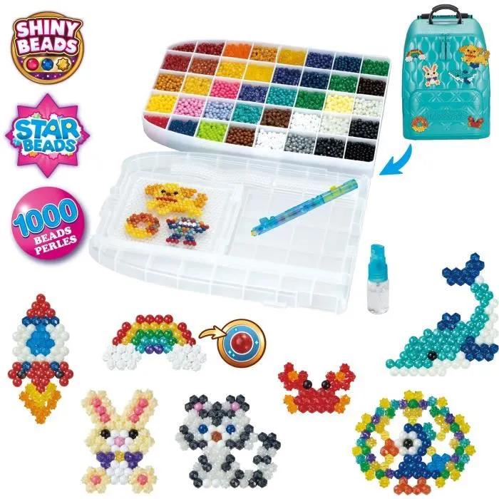 Aquabeads Sac à dos créatif DX - Coffret de perles à repasser, 1000 perles formes et couleurs, jeu créatif personnalisable pour enfants dès 4 ans - Réf. 31993