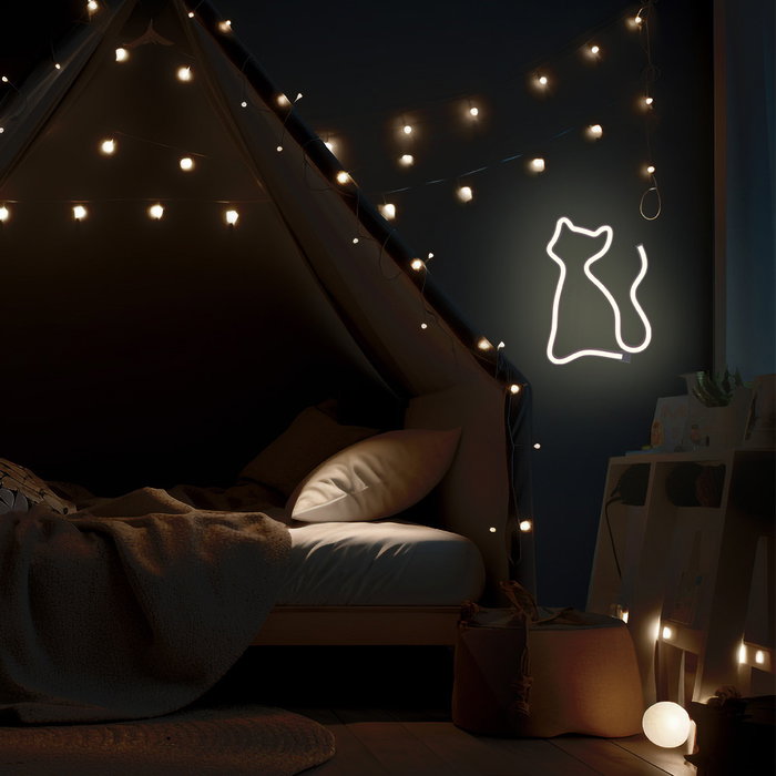 Forever Lampe Néon LED Chat Lumière Blanche Chaude USB/Piles Décoration Bureau