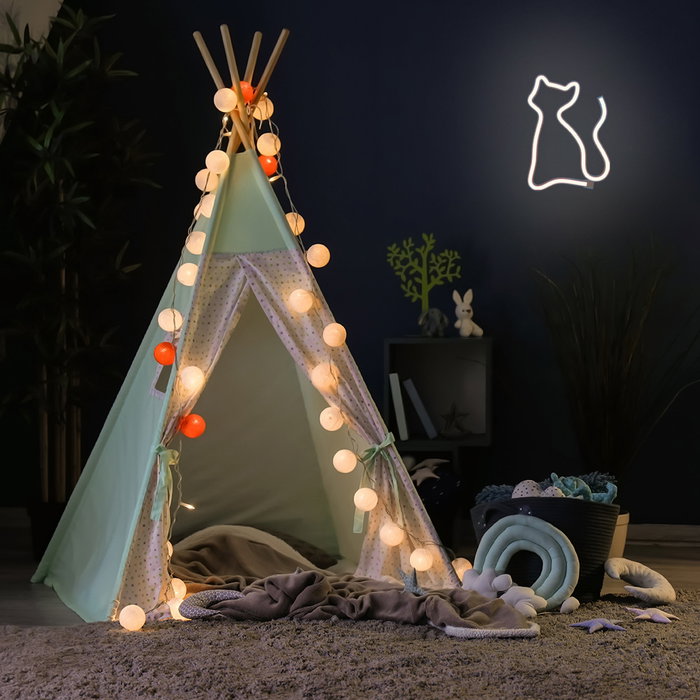 Forever Lampe Néon LED Chat Lumière Blanche Chaude USB/Piles Décoration Bureau
