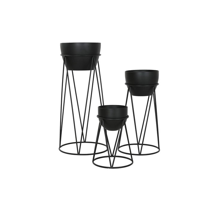 Home ESPRIT Set de 3 pots de fleurs Noir Métal