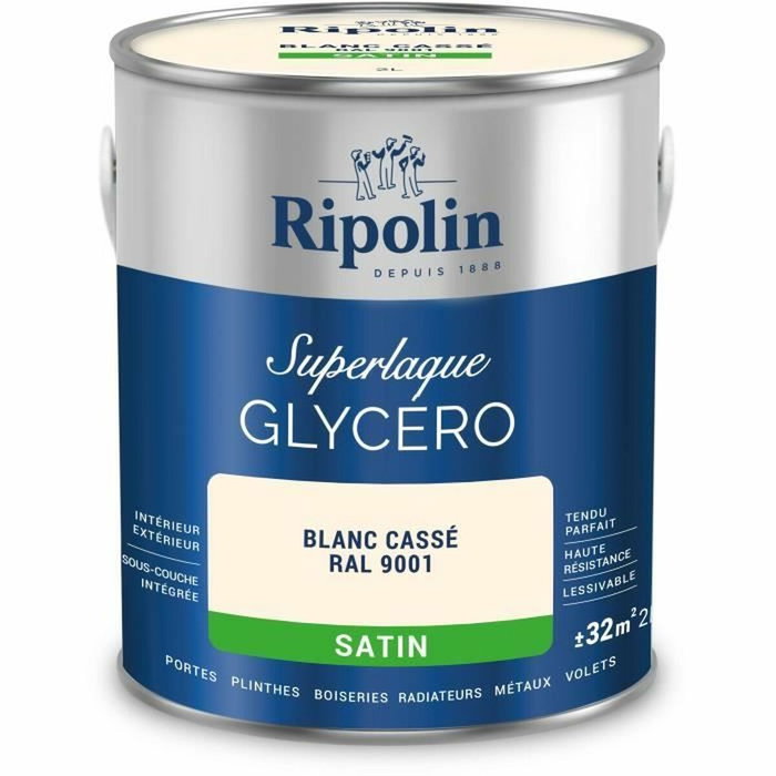 Ripolin Laque glycéro blanc cassé RAL 9001 satin - 2 L Ripolin Laque glycéro blanc cassé RAL 9001 satin - 2 L