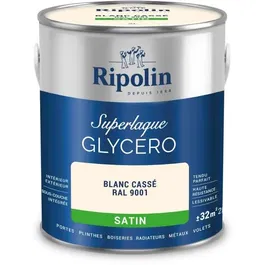 Ripolin - Laque Glycéro Satin Blanc Cassé RAL 9001 - 2L - Application Intérieur et Extérieur - Résistance aux Chocs - Sous-couche Intégrée