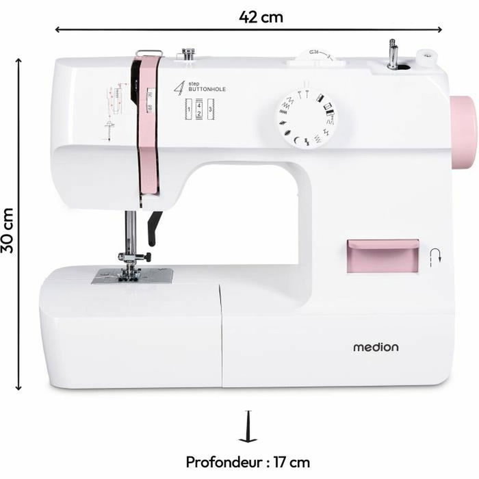 Medion SM 70 Machine à Coudre Rose, 12 Points, 700 tr/min Medion SM 70 Machine à Coudre Rose, 12 Points, 700 tr/min