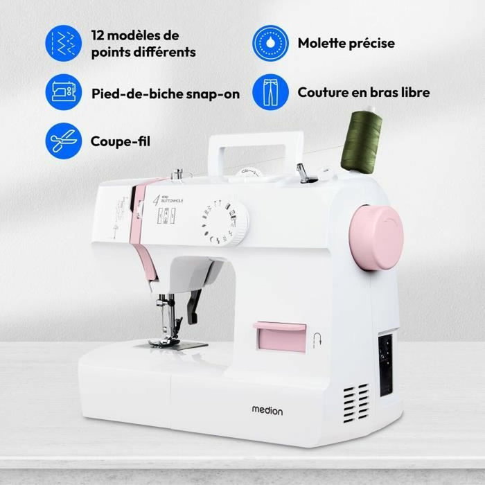Medion SM 70 Machine à Coudre Rose, 12 Points, 700 tr/min Medion SM 70 Machine à Coudre Rose, 12 Points, 700 tr/min
