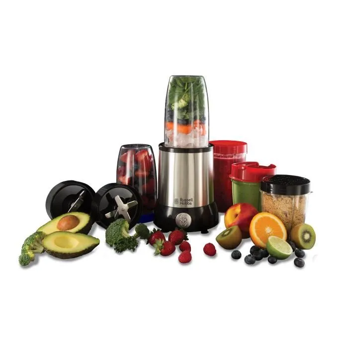 Russell Hobbs 23180-56 Extracteur de nutriments NutriBoost, 700W, Acier Inoxydable, 3x700ml + 2x350ml, 2 lames