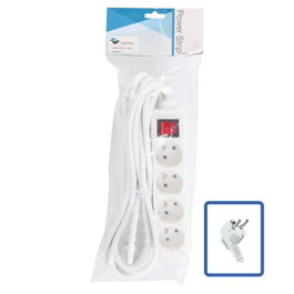 LOGON PROFESSIONAL Multiprise 4 Prises avec Interrupteur, Câble 5 m, Blanc, 3500W 16A, Certifié CE/NF - Modèle LPS070