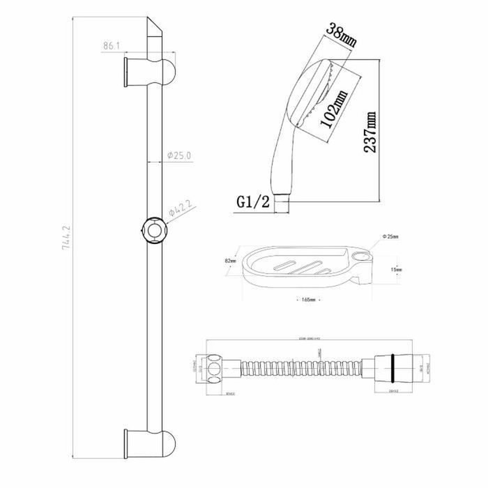 Edouard Rousseau Barre de douche avec douchette Stop'o 3 jets, Chrome