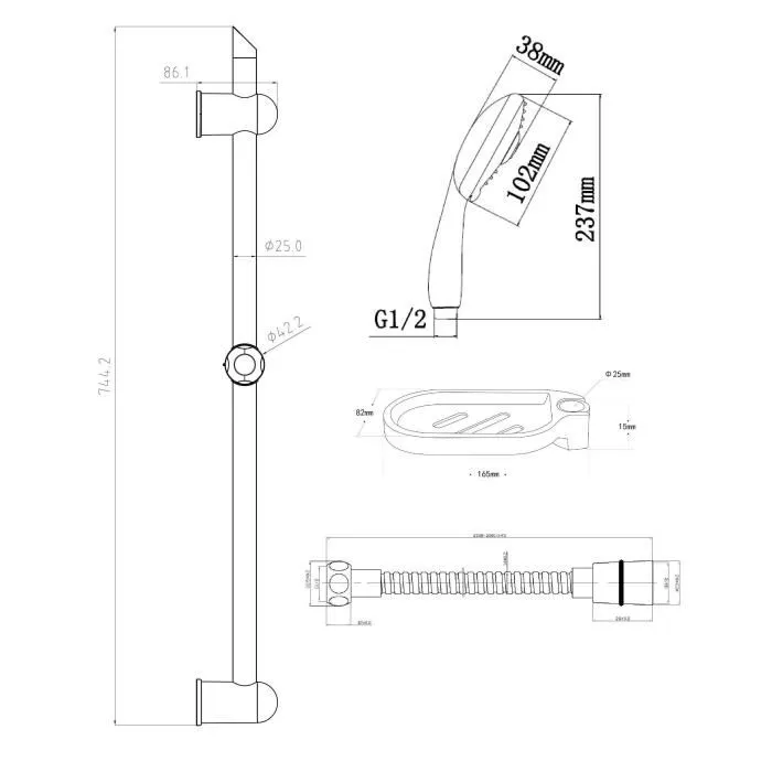 Edouard Rousseau Barre de Douche ROUSSEAU COMBIBARRE 3 JETS STOP'O 60 cm avec Douchette à 3 Fonctions - Chromé