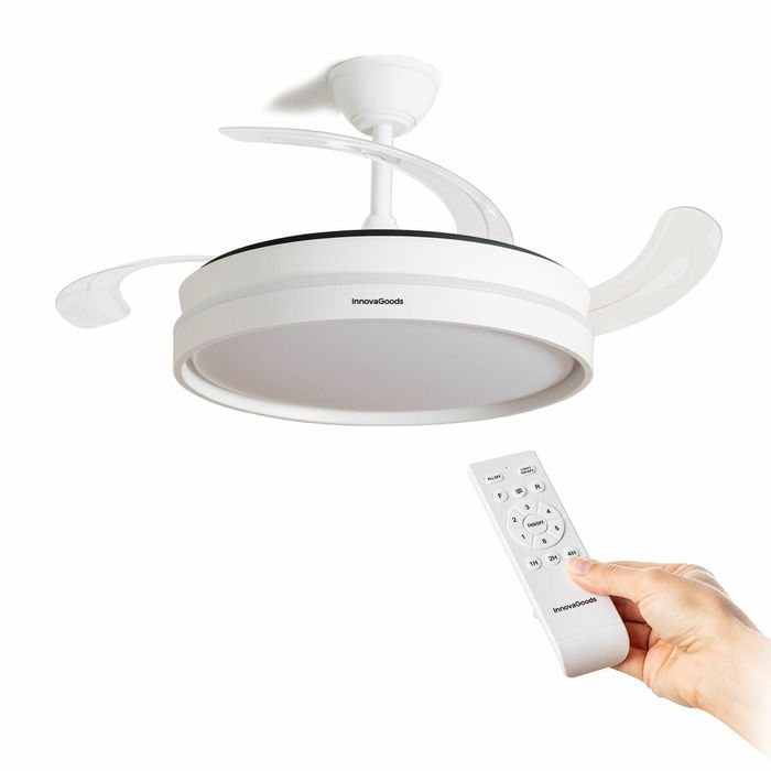Ventilateur de Plafond avec Lumière LED et 4 Pales Rétractables Keteez InnovaGoods Blanc 72 W Ø49-104 cm