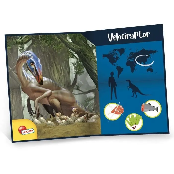 Lisciani Giochi Super Kit Velociraptor - Kit scientifique de fouille pour enfants 7-12 ans, squelette de dinosaure à creuser et assembler avec outils et fiches éducatives