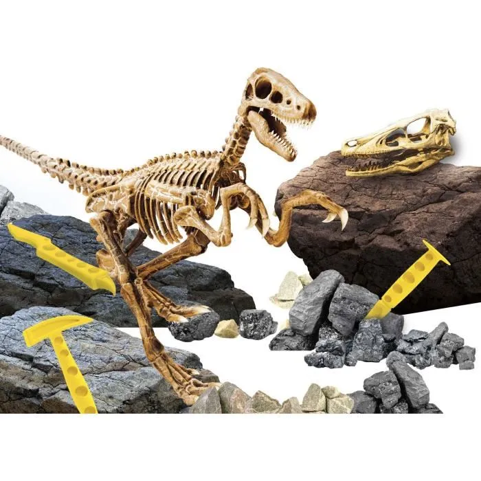 Lisciani Giochi Super Kit Velociraptor - Kit scientifique de fouille pour enfants 7-12 ans, squelette de dinosaure à creuser et assembler avec outils et fiches éducatives