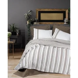 Parure de lit king 100% coton renforcé 145 fils - 1 housse de couette 220 x 240 cm + 2 taies d'oreiller 60 x 60 cm - Brun
