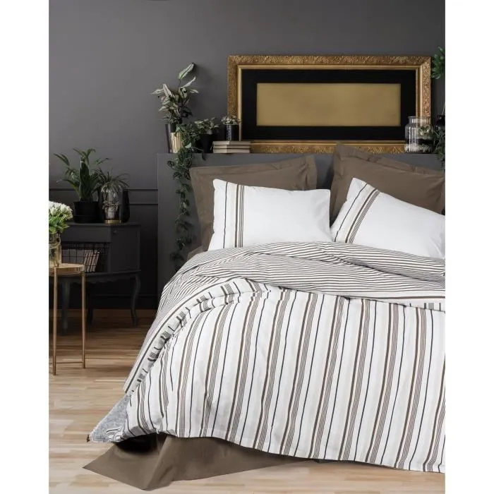Parure de lit king 100% coton renforcé 145 fils - 1 housse de couette 220 x 240 cm + 2 taies d'oreiller 60 x 60 cm - Brun Parure de lit king 100% coton renforcé 145 fils - 1 housse de couette 220 x 240 cm + 2 taies d'oreiller 60 x 60 cm - Brun