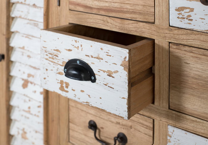 GINER Y COLOMER - Buffet Rustique en Bois Massif de Mindi avec 12 Tiroirs et 2 Portes, Meuble de Stockage Blanc Vieilli pour Salle à Manger