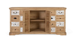 GINER Y COLOMER Buffet rustique en bois de mindi avec 12 tiroirs et 2 portes