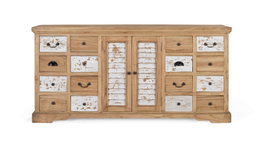 GINER Y COLOMER Buffet rustique en bois de mindi avec 12 tiroirs et 2 portes
