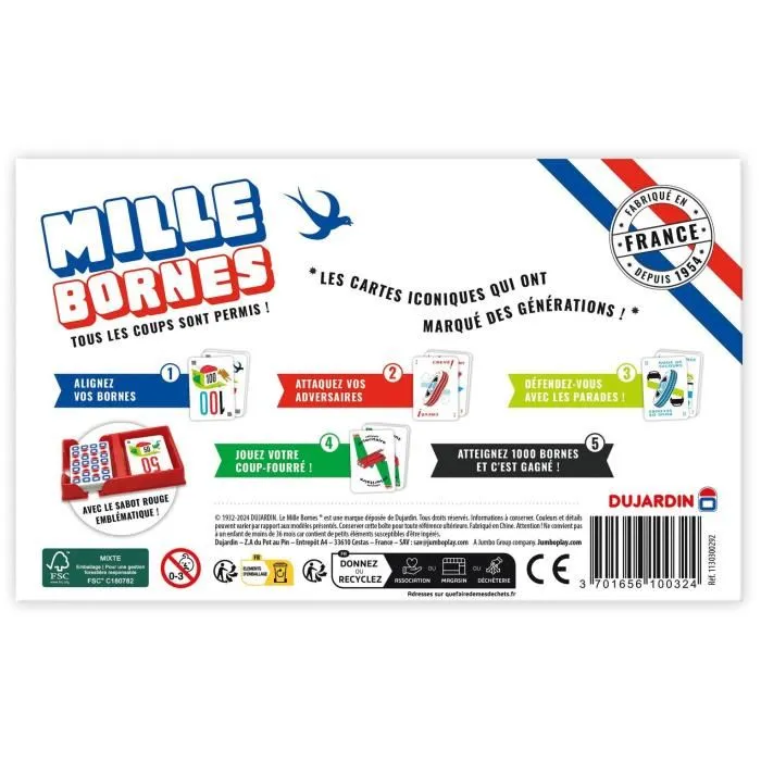 Dujardin - Jeu de société Mille Bornes Classique, version 1960, à partir de 6 ans, idéal en famille