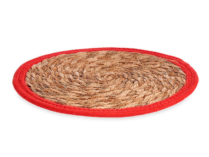 Giftdecor Tapis Naturel Fibre Naturelle avec Bords Rouges 30x30 cm, Décoration Intérieure (Set de 48)