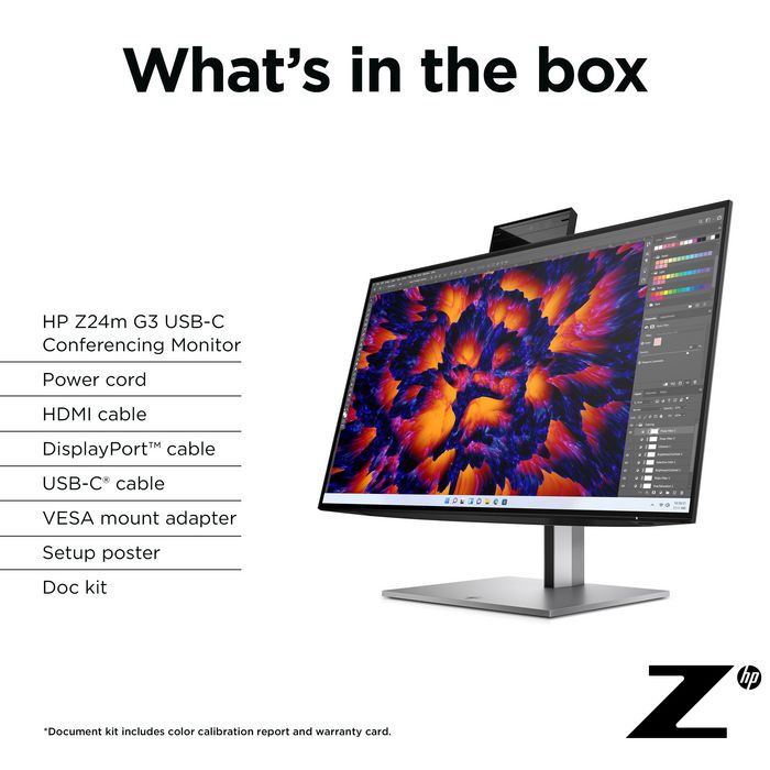 HP Écran de Conférence Z24m G3 60.5 cm (23.8") QHD IPS Webcam Intégrée Haut-Parleurs Micro HP Presence HDR400 USB-C 100W