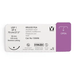 kruuse Suture PGA 1 70cm avec aiguille 36mm 3/8 triangulaire (12 unités)