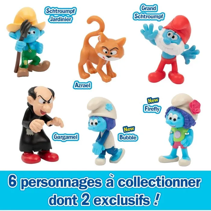 Les Schtroumpfs - Coffret de 6 figurines avec 2 inédites (Bubble, Firefly, Fermier, Grand Schtroumpf, Gargamel, Azrael) - Figurines 5.5 cm - Dès 3 ans