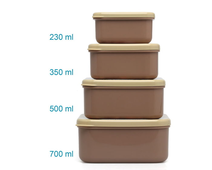 KioKids Honey - Set de 4 Boîtes de Conservation Alimentaire pour Enfants avec Motif Cerf, 230ml à 700ml, Beige, Empilables, Hermétique, Lavable au Lave-Vaisselle